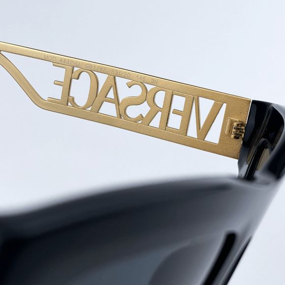 NEW Versace VE4432U 90s Vintage Logo GB1/87 Black Gold Frame Logo Dark Grey Cat